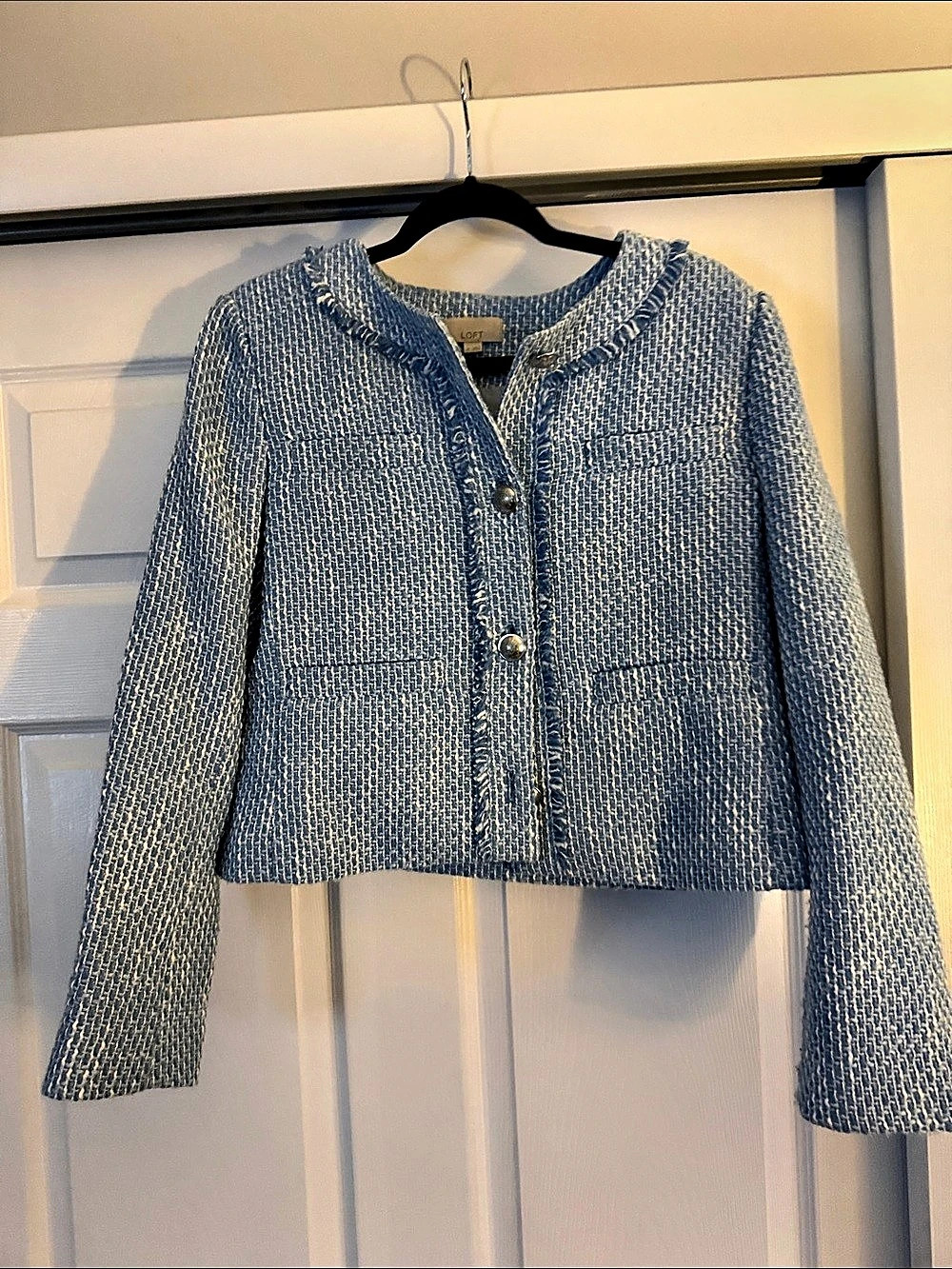 LOFT Textured Jacket in Blue & White Size Medium Like New